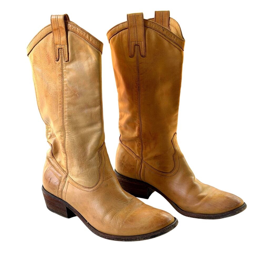Frye Women’s Tan Cognac Leather Western Pull-On Boots Size 8.5 Style 77685 - Picture 3 of 14